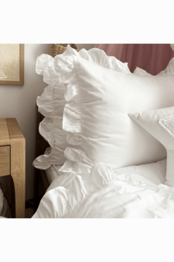 Margaret, komplet pościeli bawełnianej z falbaną, biała, 160x200