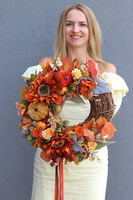 Dynieta, asymetryczny jesienny wianek na drzwi, śr.40cm