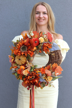 Dynieta, asymetryczny jesienny wianek na drzwi, śr.40cm