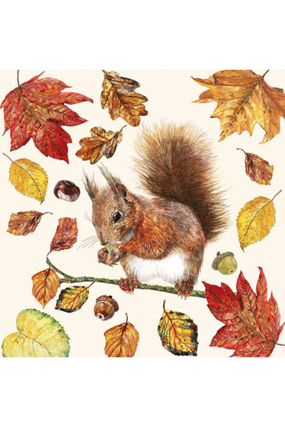 Wiewiórka&Liście, serwetki papierowe z jesiennym wzorem, 33x33cm, 20szt