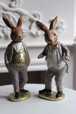 OD RĘKI Bunny Gentleman, figurka wielkanocna zajączek, 2szt, wys.23cm