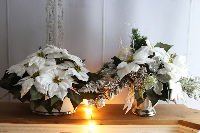 Gwiazda Betlejemska Silver, kompozycja zimowa z poinsecją