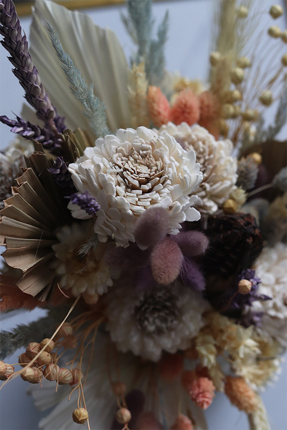 Orfitta Beige, welurowy flowerbox boho z suszem