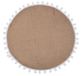 Boho, okrągła podkładka pod talerz z białymi pomponikami, śr.38cm