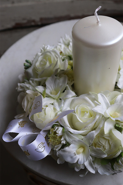 biały stroik komunijny, Pierwsza Komunia Św., wym.14x23cm 