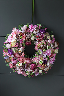 Neriala, piękny kwiatowy wianek na drzwi, śr.50cm 