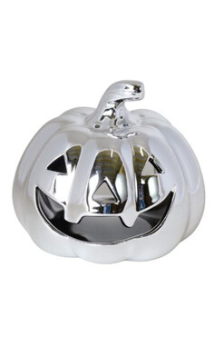 Halloween Pumpkin Silver, dekoracyjna dynia ceramiczna lampion, wym.16x17cm