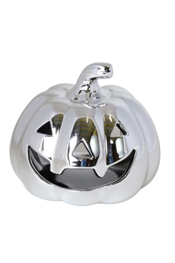 Halloween Pumpkin Silver, dekoracyjna dynia ceramiczna lampion