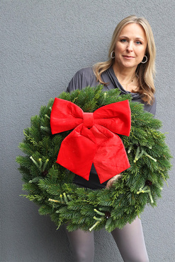 Natural Christmas Velvet, iglasty wianek z kokardą, śr.60cm