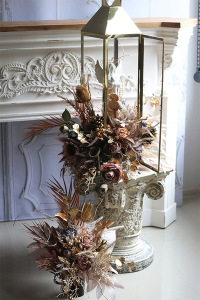 Angelo Garden Winter Gold, lampion nagrobny z kwiatami