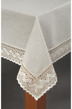 Annette, obrus lniany z koronką szary, od 85cm do 400cm