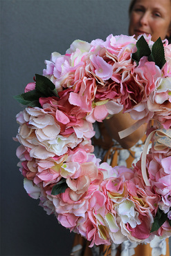 wianek na drzwi Różowa Hortensja Nuova, śr.42cm 