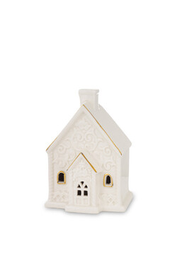 Glamour XMAS, domek ceramiczny lampion LED I, wys.10cm