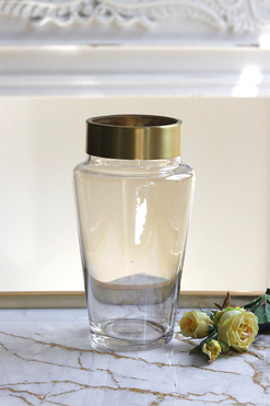 Golden Line B, szklany wazon ze złotym mankietem, wym.20.5x12cm