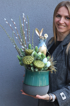 Zając Trębacz, stroik wielkanocny z zajączkiem, wys.42cm 