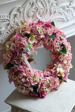 Pink Lady Hortensja, bogaty wianek na drzwi, śr.40cm 