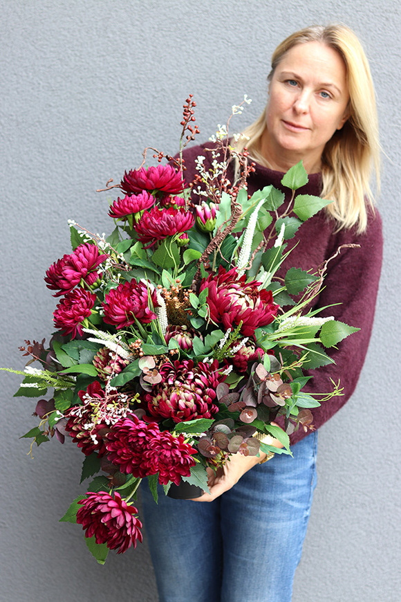 Burgunde, komplet dekoracji nagrobnych, kompozycja & bukiet 