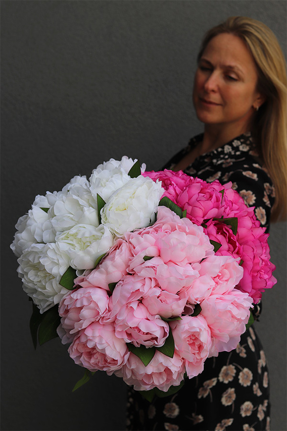 Aura, bukiet różowych peonii, wys.38cm