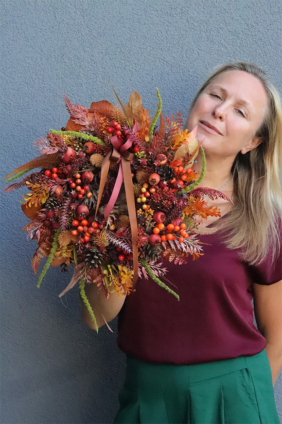 Jesienne Czary, jesienny wianek z wstążką, rozp.40cm