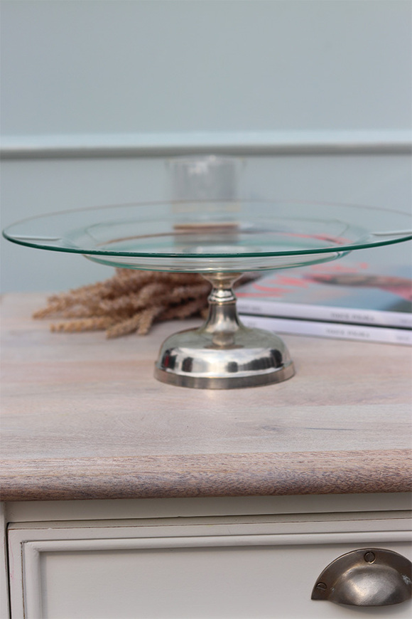 szklana patera na posrebrzanej nodze, Agnieszka, wym.12x34cm