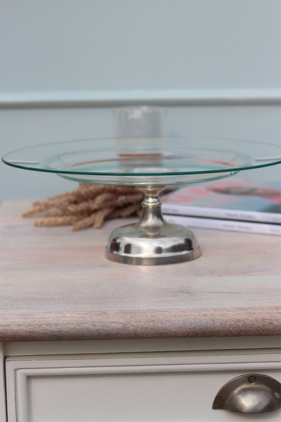 szklana patera na posrebrzanej nodze, Agnieszka, wym.12x34cm