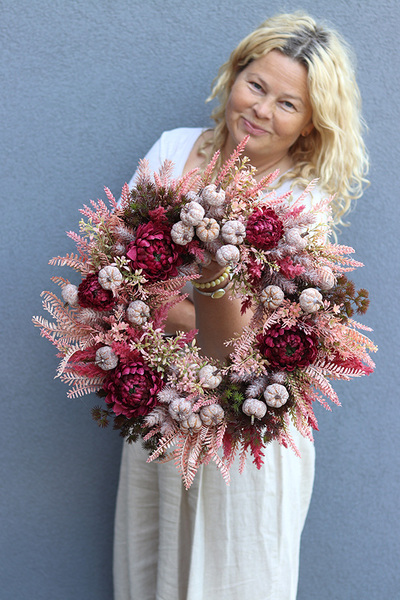 Bordotte, jesienny wianek na drzwi, śr.45cm