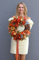 Dynieta, asymetryczny jesienny wianek na drzwi, śr.40cm