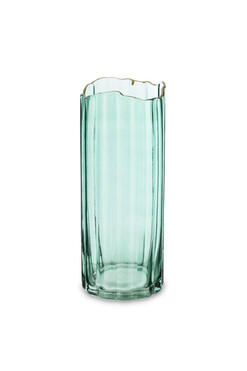 Green Flower Glass C, szklany wazon ze złotą krawędzią, wym.30x12cm