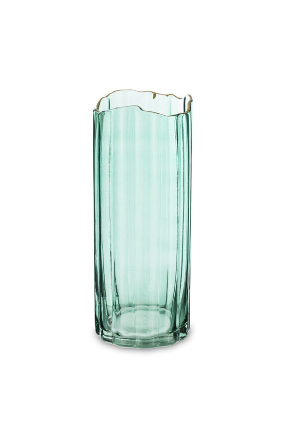 Green Flower Glass, szklany wazon ze złotą krawędzią