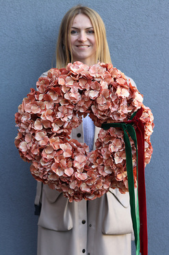 Hortensja Melisse, wianek na drzwi z pomarańczowych hortensji, śr.48cm
