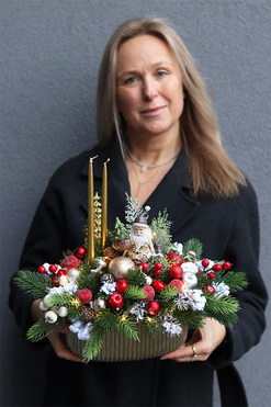 Golden Time 2, świąteczny stroik LED w naczyniu, wym.36x43cm