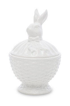 Happy, zając B, pojemnik ceramiczny, biały, wym.20x13cm