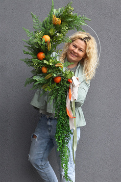 Mandarine Subtelle, zielony wianek na obręczy, rozp.57x120cm