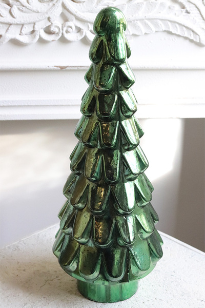 Xmas Vintage, figurka świąteczna choinka szklana, zielona	