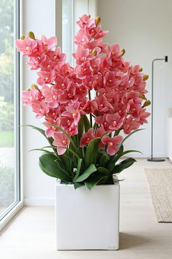 OD RĘKI Cymbydium Pink Fiberglass, gumowy storczyk w donicy, wys.90cm 