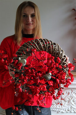 Wiśnia Czerwona 2, wiosenny wianek, rozp.60cm