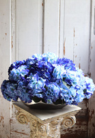 Energia Kosmosu, kompozycja z hortensjami w srebrnej misie