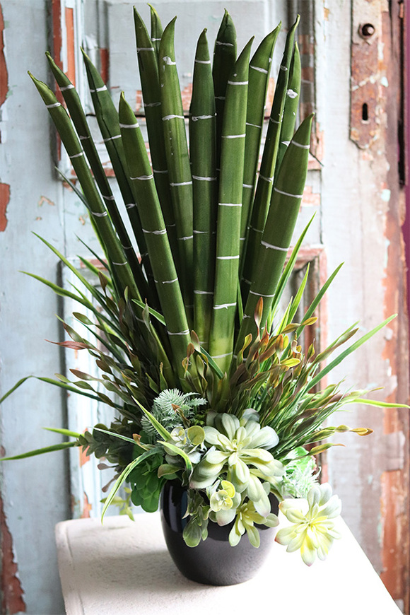 Flotilla Black, kompozycja ze sztucznych roślin z sukulentami, wys.68cm