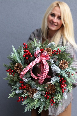 Redite 3, mroźny wianek zimowy z kokardą, śr.47cm