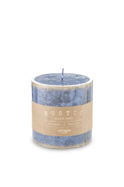 Rustic Patin, niebieska świeca walec, gruby, wys.9cm