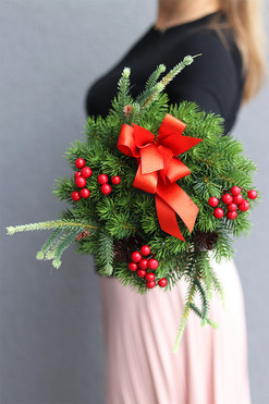 Red Xmas, wianek świąteczny z kokardą, śr.23cm