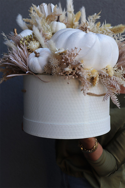 Velurowa Dynia, jesienny flowerbox z suszem, XL