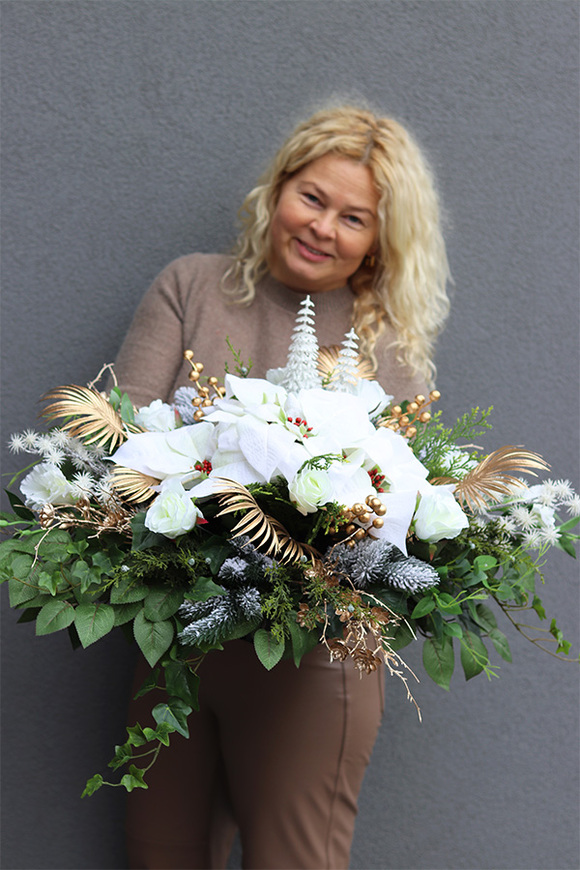 White&Gold, komplet dekoracji nagrobnych, kompozycja + bukiet