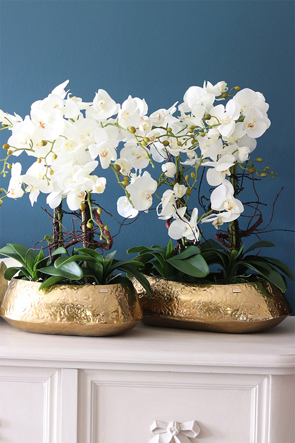 Deluxe Belldani A, sztuczny storczyk w złotej donicy, wys.65cm