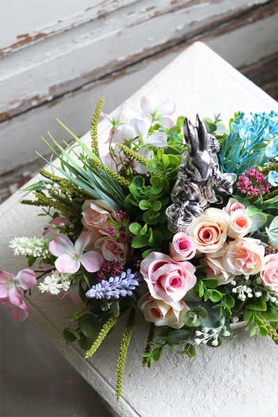 kompozycja - stroik wielkanocny, Zajęcza Radość, wym.27x37cm 