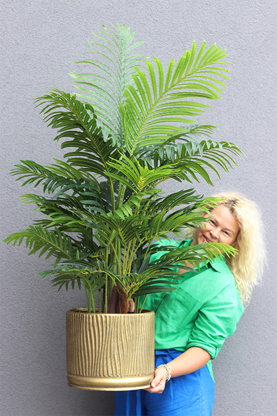 Areca Goldero, sztuczna palma w metalowej donicy