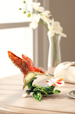 Charming, elegancka szkatułka metalowa, koliber, wym.8x5.5x7cm 