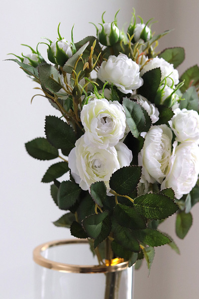 Rosalie, gałązka sztucznej róży, kremowa