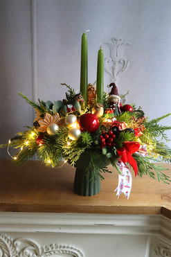 Green Deluxe, świąteczny stroik LED w pucharze, wym.45x54cm