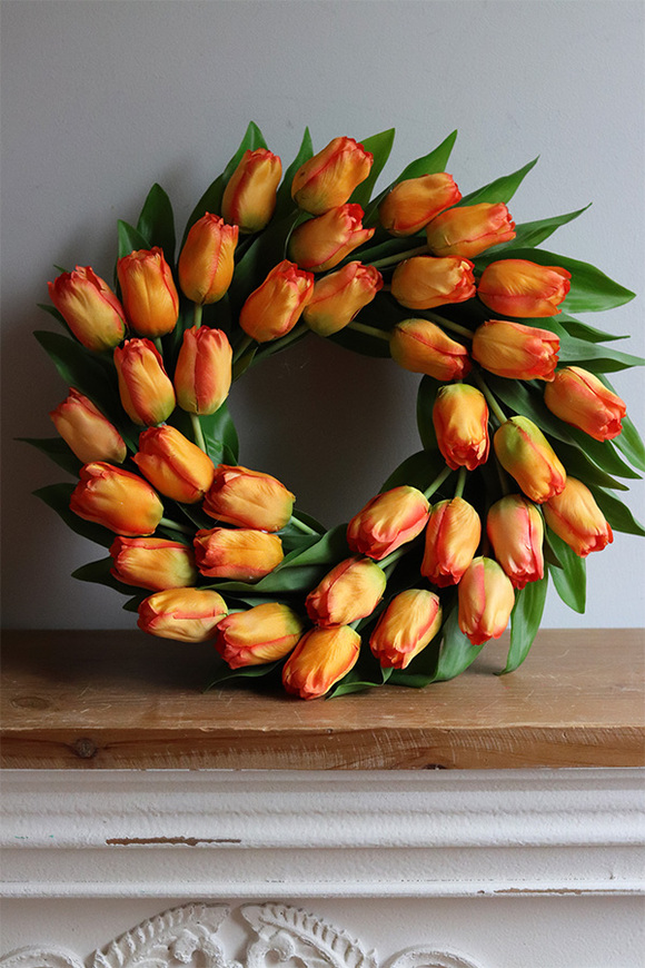 Tulipany Orange, wiosenny wianek z tulipanów	
